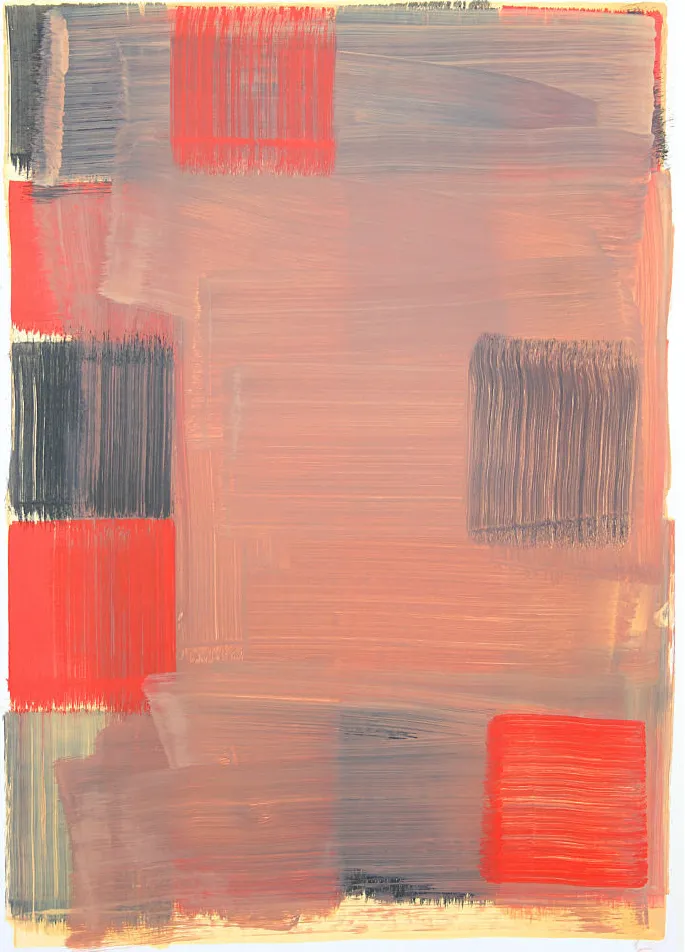 Bernward Heinze: Rot und Schwarz, 2003, 100 x 70 cm, Ölfarbe auf Papier