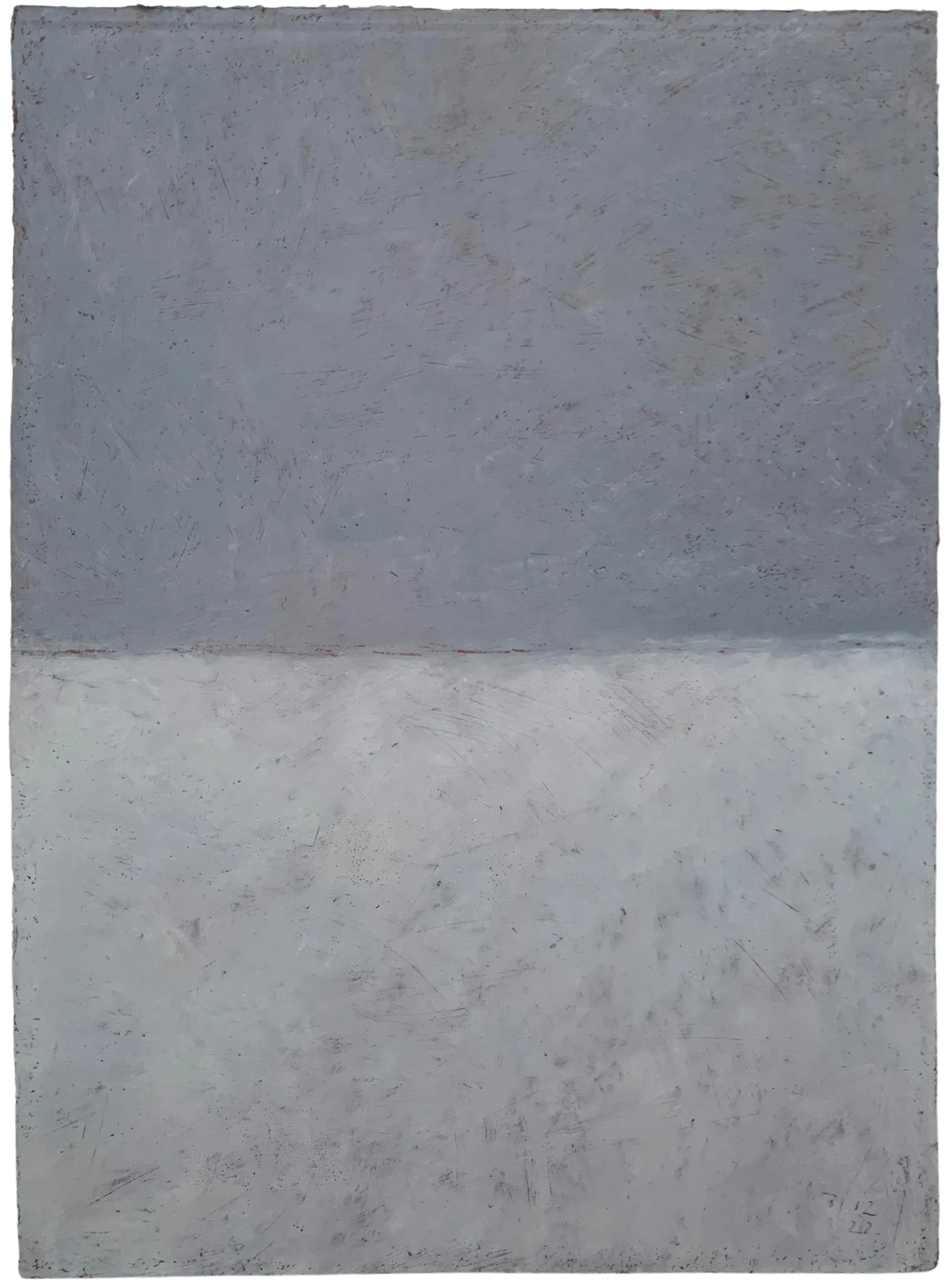 Bernward Heinze: Übermalung / Grautöne auf Venetianischrot, 2022, 76 x 55 cm, Ölpastell auf Aquarellpapier