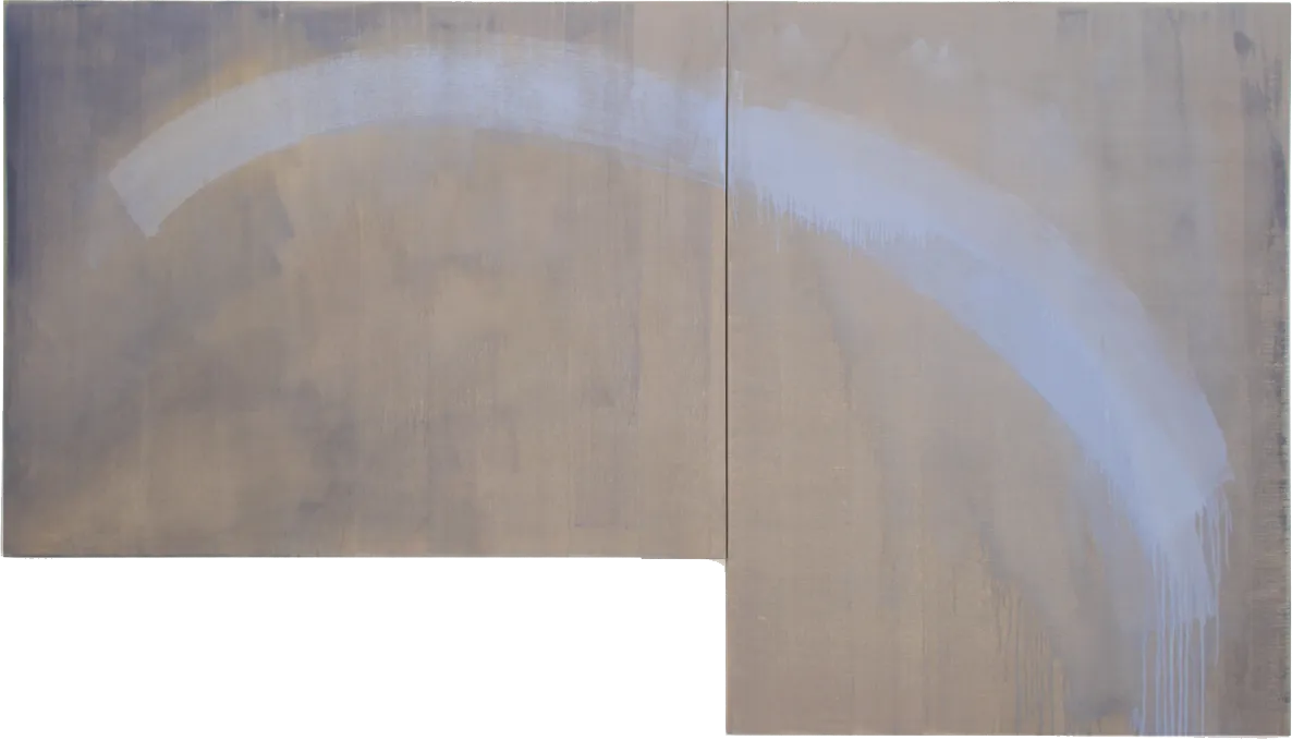 Bernward Heinze: Blauer Bogen, 1996, 115 x 150 cm und 150 x 115 cm (Diptychon), Ölfarbe auf Leinen