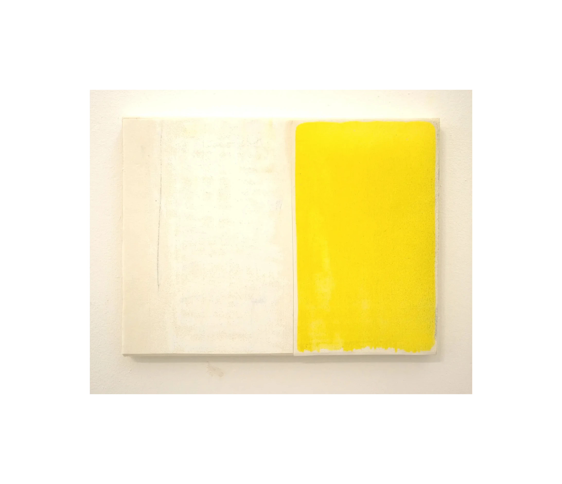 Bernward Heinze: Gelb und Weiß mit Bleistiftlinie, 24 x 32 cm, Collage / Ölfarbe auf Papier und Nessel