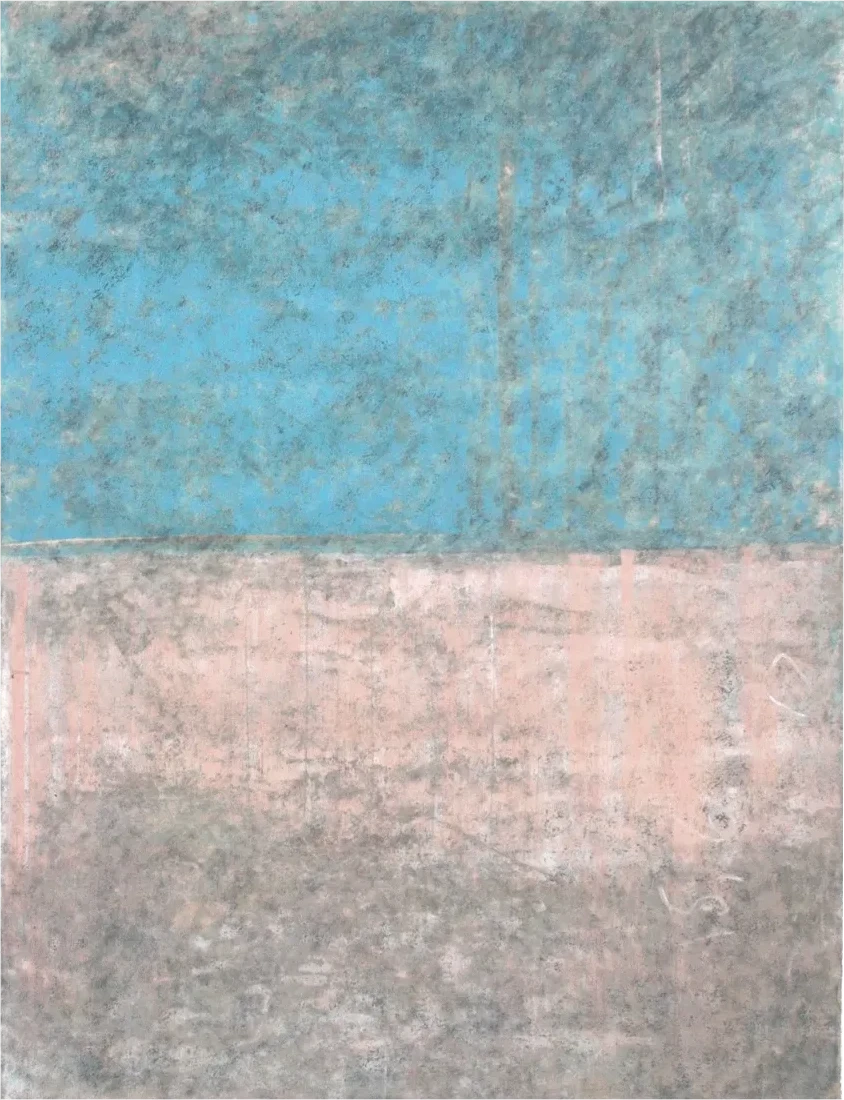 Bernward Heinze: Cyanblau und Indischrosa, 2014, 49 x 63 cm, Ölpastell auf Ingrespapier