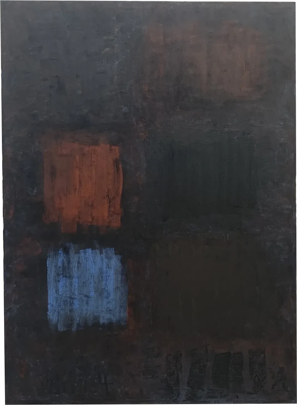 Bernward Heinze: Farbfelder auf Schwarz, 2024, 106 x 78 cm, Ölpastell auf Aquarellpapier