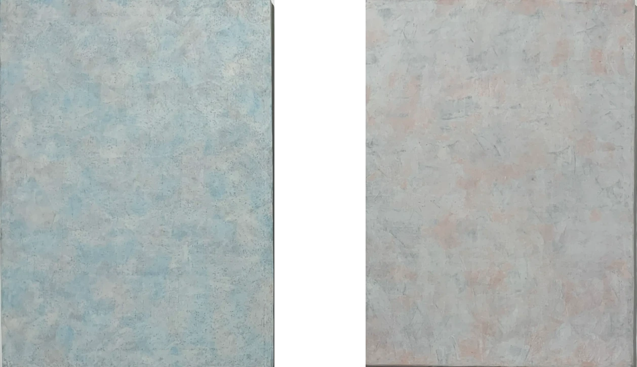 Bernward Heinze: Knabe und Mädchen, je 77 x 56 cm (Diptychon), Ölpastell auf Aquarellpapier