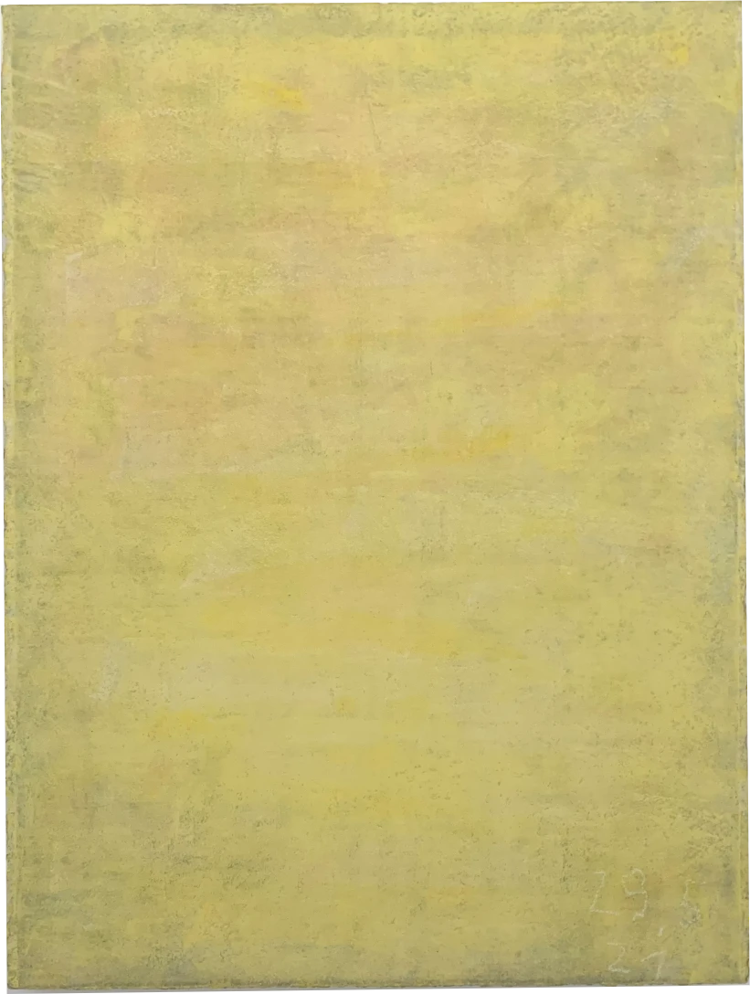 Bernward Heinze: Übermalung Gelb (beschmutzt), 76 x 57,5 cm, Ölpastell auf Aquarellpapier