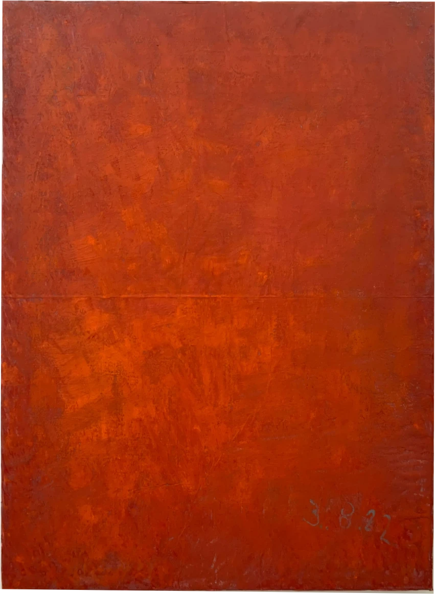 Bernward Heinze: Übermalung Rot/Orange, 76 x 54,5 cm, Ölpastell auf Aquarellpapier
