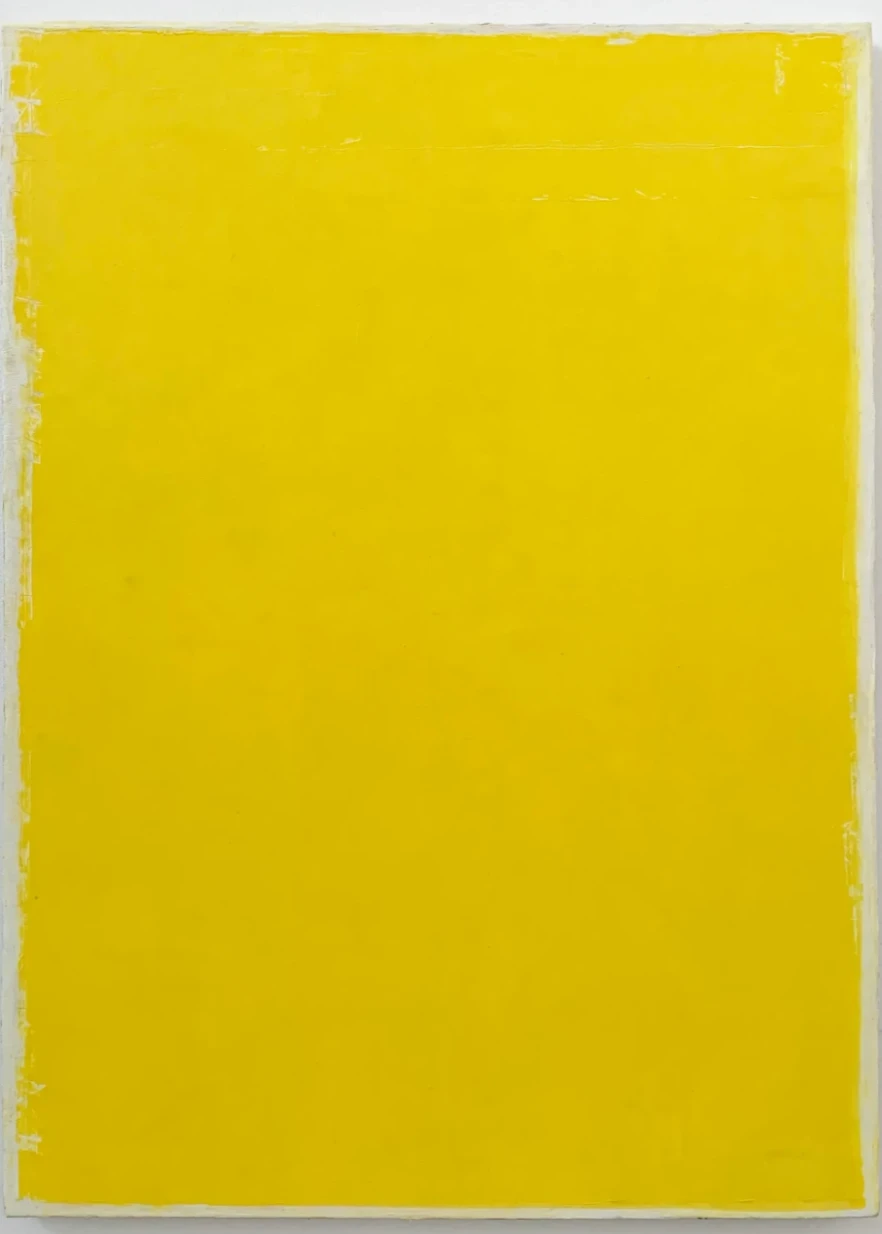 Bernward Heinze: Übermalung Gelb mit weißem Rand, 78 x 57,6 cm, Ölfarbe auf Papier